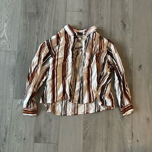 Forever 21 Striped Button-Front Shirt - White, Brown & Black